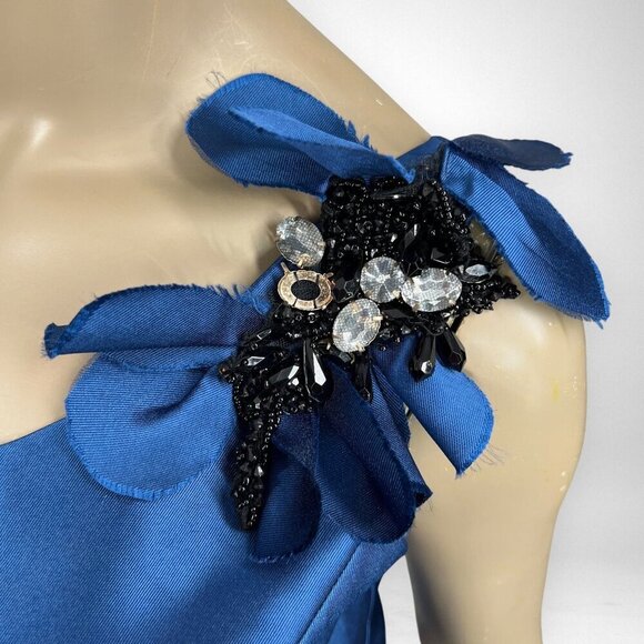 NOIR BY LAZARO Small One Shoulder Blue Party Dress Wedding Holiday Short Gown - Picture 4 of 8